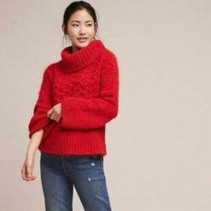 Anthropologie Red Cable Knit Turtleneck Sweater Size Small